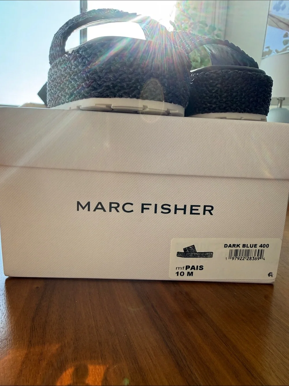 Marc Fisher Dark Blue Woven Platform Slide Sandals